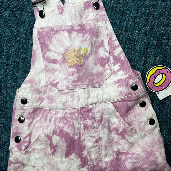 Odd Future Tie Dye Overalls Shortalls in Pink White - Picture 2 of 8